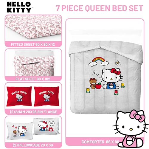 Sanrio Hello Kitty Queen Comforter Set 7 Piece Bedding for Girls