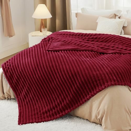 Soft Full Size Fleece Blankets for Bed Deep Red 84"x90"