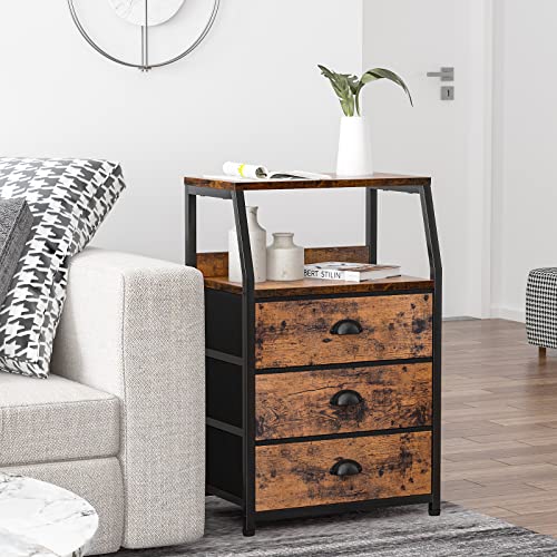 Nightstand with 3 Fabric Drawers