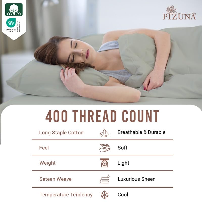 Cotton Twin XL Fitted Sheet + 2 Pillowcases Set 400TC Silver