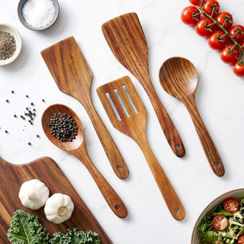 Wooden Spoons for Cooking Kitchen Utensil Set Non Toxic Acacia Wood Spatula