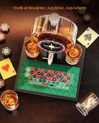 Roulette Whiskey Decanter Gift Set with 4 Dollar Glasses