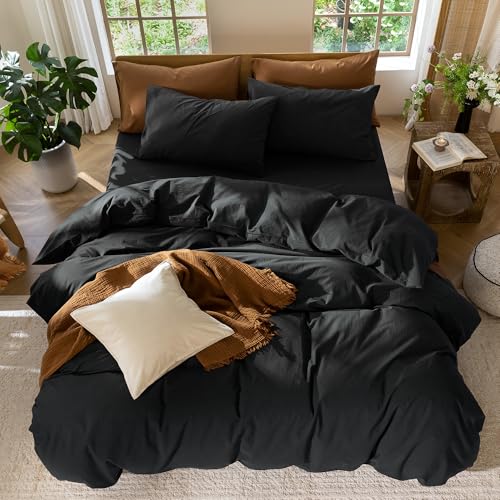 Duvet Cover Set 100% Washed Cotton Linen Like Super King (3 Piece Set)