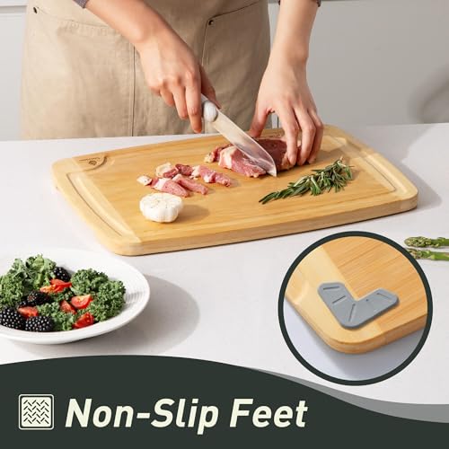 Bamboo Cutting Board Set Non Slip Feet with Holder Over Sink Wooden Cutting Boards Eating Grilling Biard Cutboard Biard Chtting Woodcutting Cuttingboards Voard Oard Bord 12x18 11 x 14 Baords Baord (5 Count)