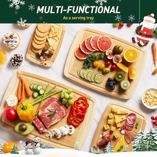 Bamboo Cutting Board Set Non Slip Feet Over Sink Men Husband Birthday Christmas Xmas Valentines Father Day Gifts Ideal from Wife Romantic Anniversary Best Cool Gadget Awesome Who Have Everything (4 Count)