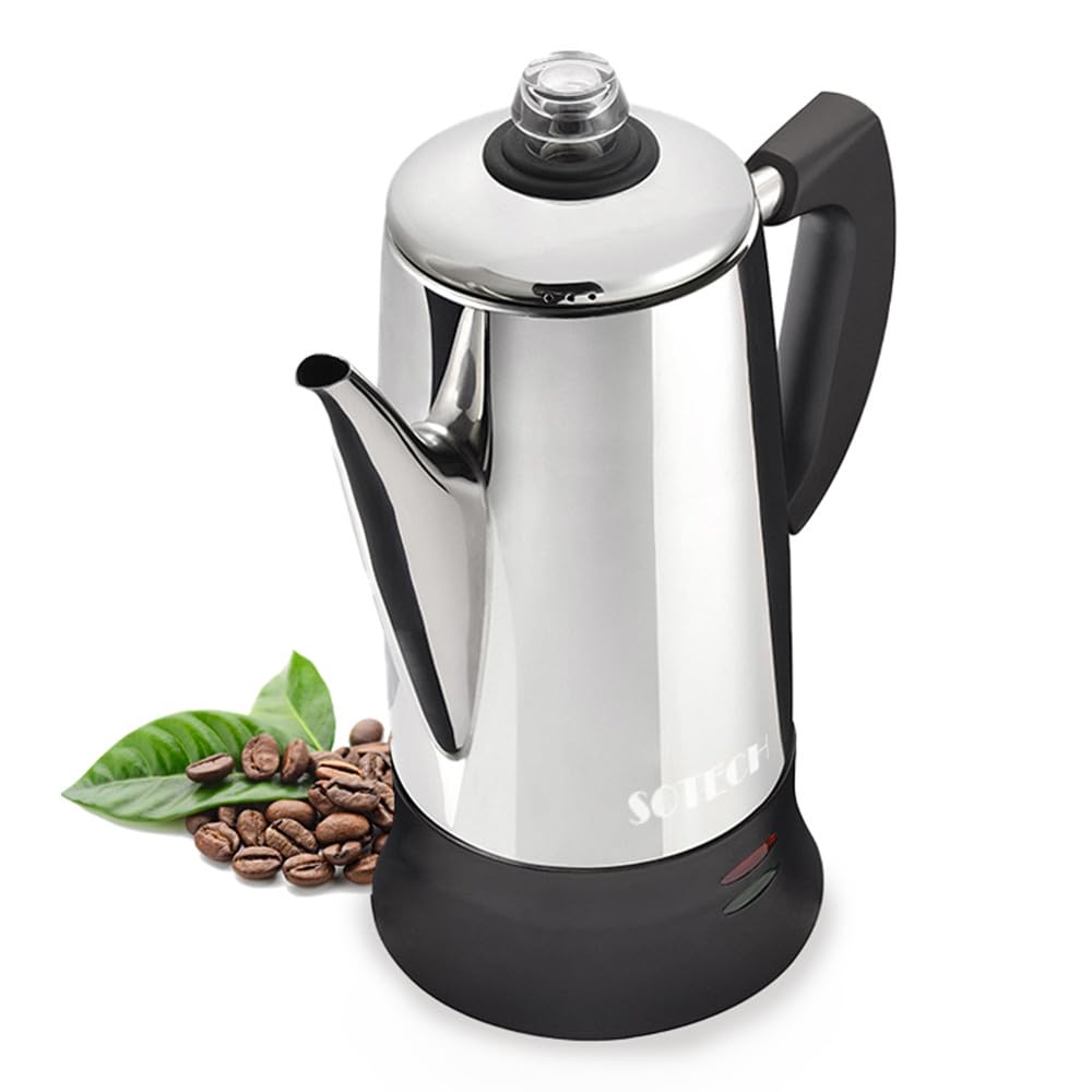 Electric Percolator Coffee Pot Stainless Steel coffee Maker with Cool Touch Handle (12 Count)