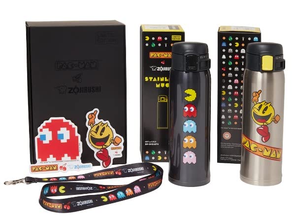 [Zojirushi x Pac-man] Limited Edition SM-SHE48PA BA&XA Stainless Steel Mug, 2 Count Bundle (Pack of 2), PAC-MAN Black&Stainless (Limited Bundle Set)