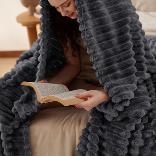Soft King Size Blankets for Bed Grey 108"x90"