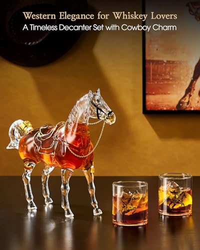 Horse Whiskey Decanter Gift Set with 2 Cowboy Glasses (3 Count)