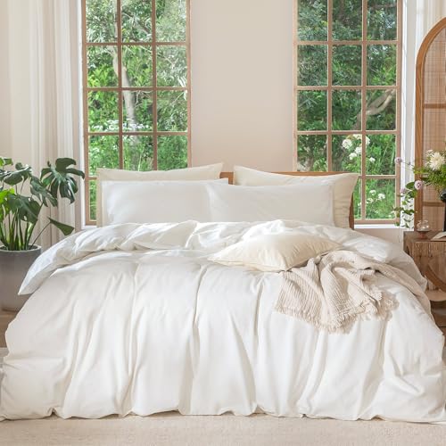 Duvet Cover Set 100% Washed Cotton Linen Like Oversized King (64 Ounce)