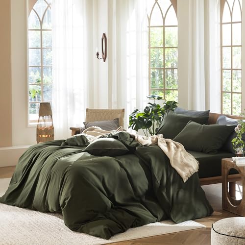 Duvet Cover Set 100% Washed Cotton Linen Like Oversized King (64 Ounce)