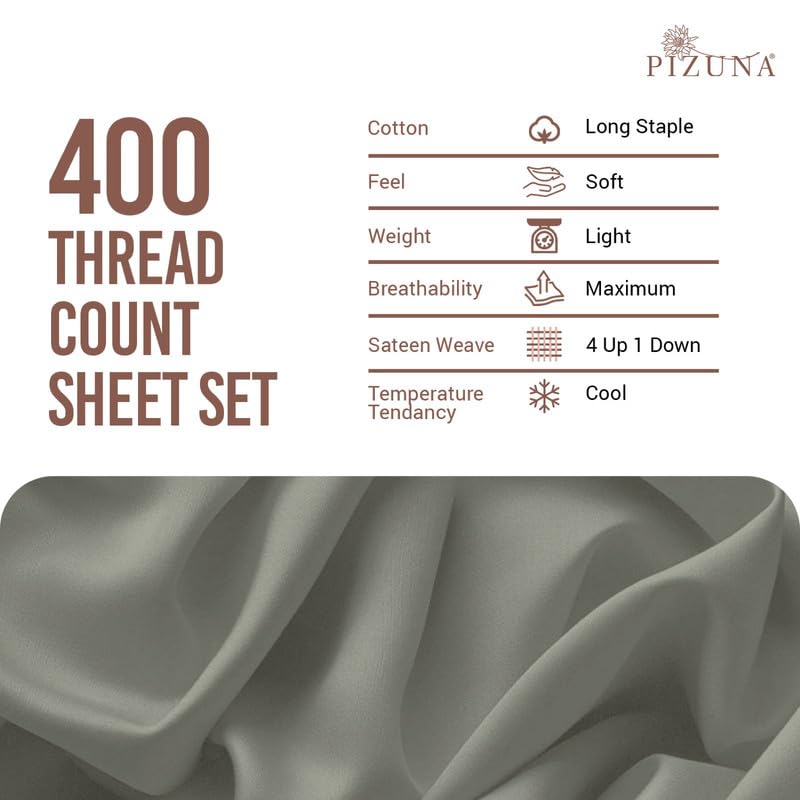100% Cotton Sheets Set California King 400 Thread Count Silver