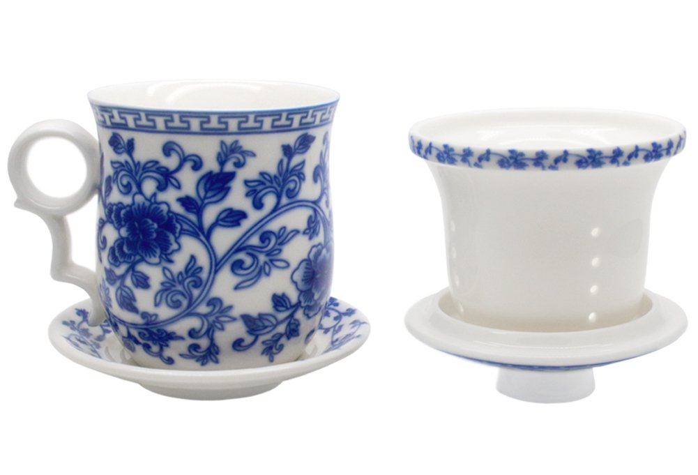 Porcelain Tea Cup with Infuser Lid and Saucer Sets