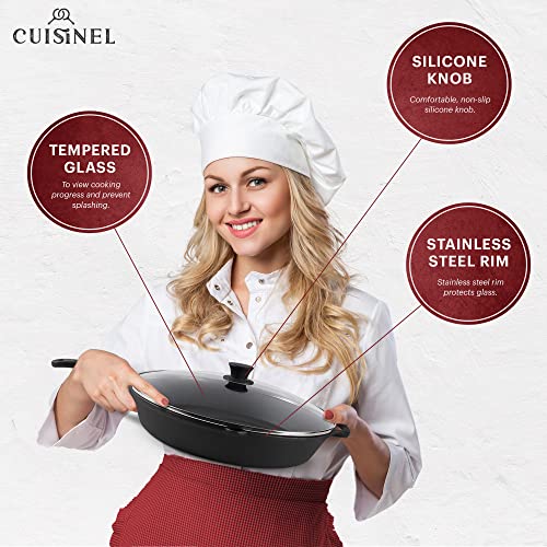 15" Cast Iron Skillet + Glass Lid Cover + Pan Scraper + Heat