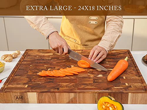 Acacia End Grain Wood Cutting Board 24x18x2 In Thick Butcher Block