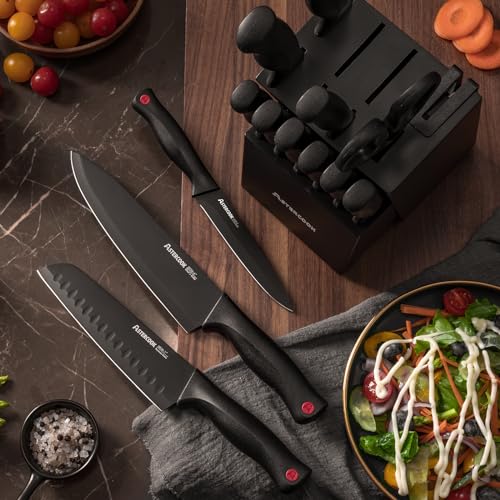 Knife Set for Kitchen with Block and Sharpener 15pcs German (15 Count)