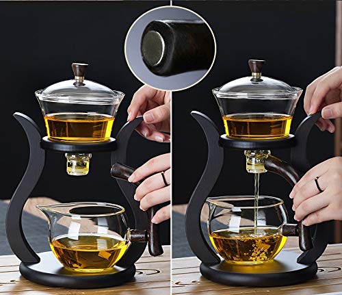 Glass Teapot Set Semi Automatic Drip Rotating with Infuser Lazy Kungfu Tea pot Set