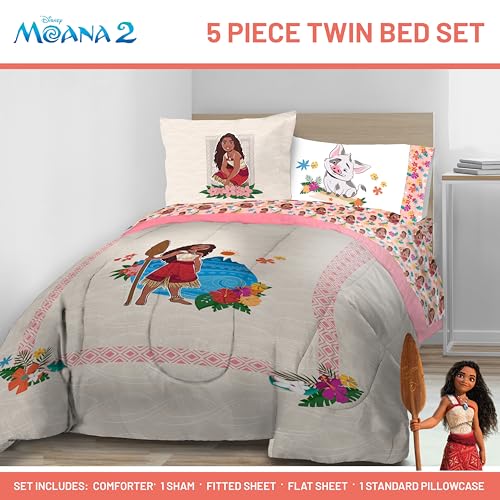 Disney Moana Twin Comforter Set 5 Piece Kids Bedding for Girls