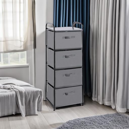 4 Drawer Fabric Dresser Tall Storage Tower