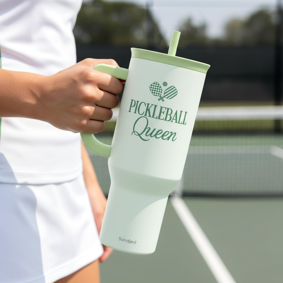 Pickleball 40oz Tumbler With Handle and Straw