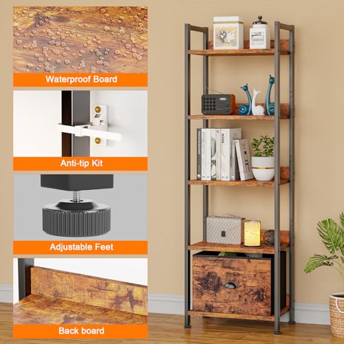 5 Tier Bookshelf with Drawer (5 Count)