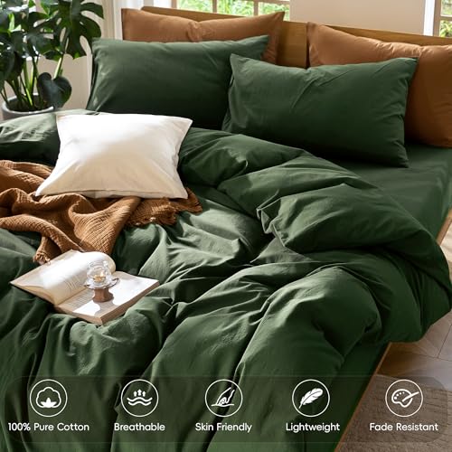 Duvet Cover Set 100% Washed Cotton Linen Like Oversized King Plus (3 Count)