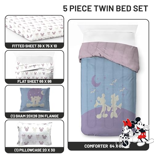 Disney Mickey and Minnie Mouse Twin Comforter Set 5 Piece Bedding