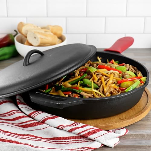 12 Inch Pre Seasoned Cast Iron Skillet with Cast Iron Lid
