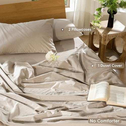 Duvet Cover Set 100% Washed Cotton Linen Like Oversized King (64 Ounce)