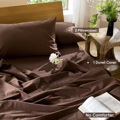 Duvet Cover Set 100% Washed Cotton Linen Like Super Queen (3 Count)