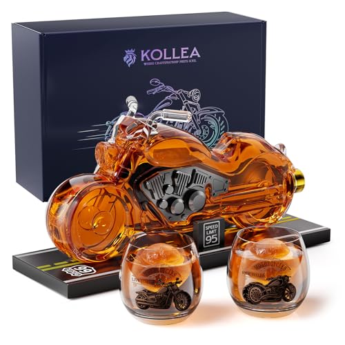 Motorcycle Whiskey Decanter Gift Set with 2 Glasses