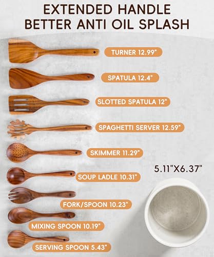Wooden Cooking Utensils Set with Ceramic Holder (10 Count)