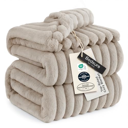 Extra Soft Large Fleece Blanket for Bed Beige 120"x120"