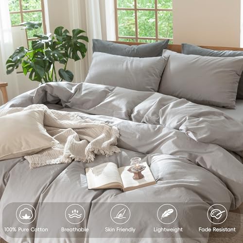 Duvet Cover Set 100% Washed Cotton Linen Like King