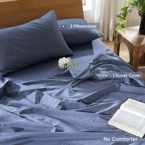 Duvet Cover Set 100% Washed Cotton Linen Like Super King