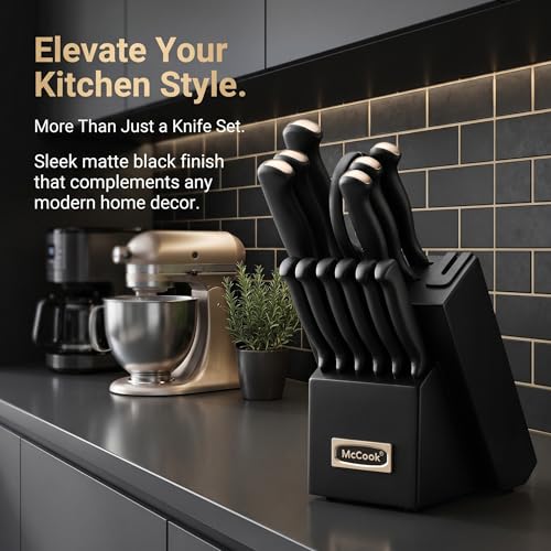 Knife Set Black Kitchen Knife Block Set w Built