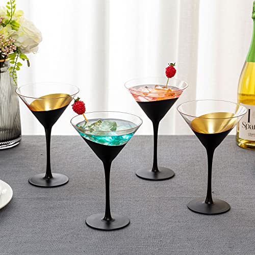 Modern Matte Black and Gold Tone Plated Martini Glasses (4 Count)