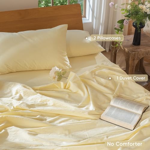 Duvet Cover Set 100% Washed Cotton Linen Like Oversized Queen (3 Piece Set)