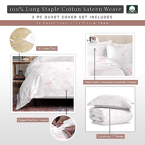 100% Cotton Carrara Marble Print Twin Duvet Cover Set 400TC Pink
