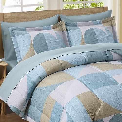 Geometric Comforter Set Queen with Sheets Bed in a Bag