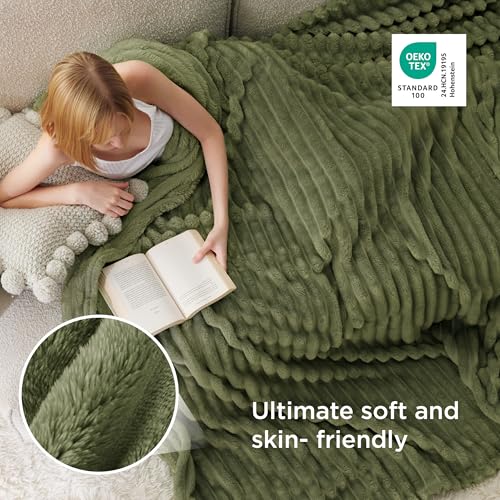 Soft Full Size Fleece Blankets for Bed Moss 84"x90"