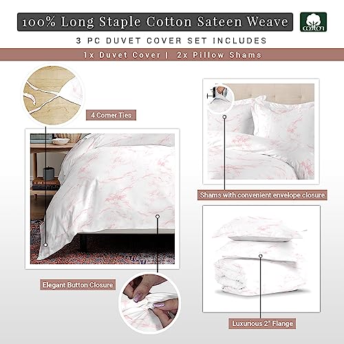 100% Cotton Carrara Marble Print Full Duvet Cover Set 400TC Pink