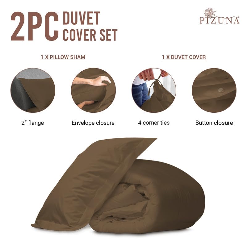 100% Cotton Twin Duvet Cover Set 400 Thread Count Woody Brown