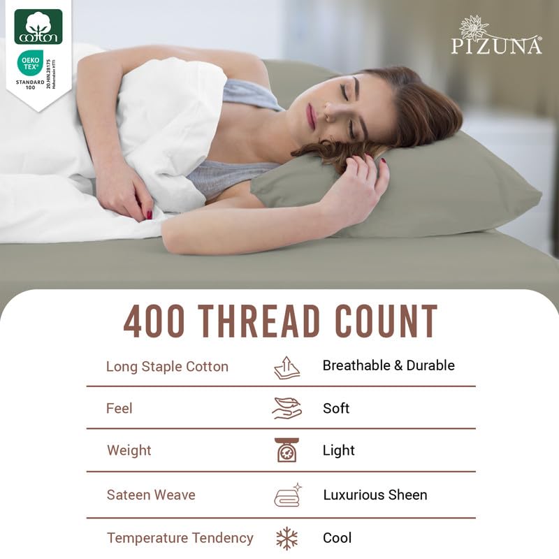 Cotton Queen Fitted Sheet + 2 Pillowcases Set 400TC Silver