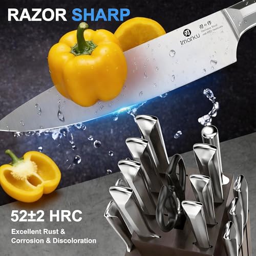 16 Pieces High Carbon Japanese Stainless Steel Knife Set with Block (16 Count)