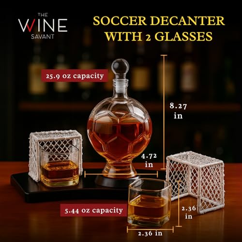 Soccer Whiskey Decanter Set with 2 Glasses & Goal Holder (3 Count)