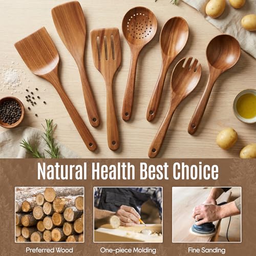 Wooden Cooking Utensils Set with Holder