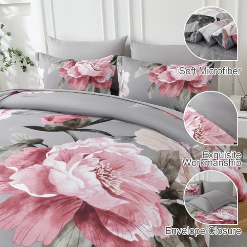 Pink and Grey Comforter Set Full Size 7 Piece Bed in a Bag