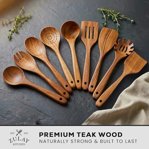 9 Piece Teak Wood Cooking Utensil Set (9 Count)