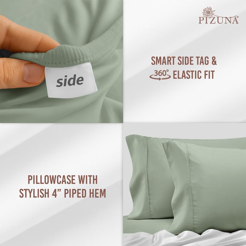 Cotton Twin XL Fitted Sheet + 2 Pillowcases Set 400TC Sea Foam